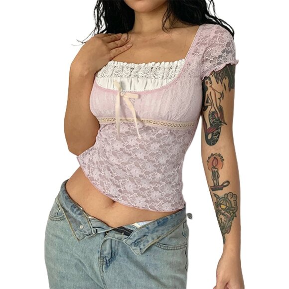 Delicate Pink Lace Tee - Picture 4 of 4